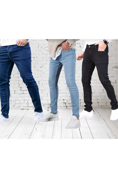KING SEZAR Men's Jeans 3Pcs 3 Colors Stretch Fabric Jeans Cotton Jeans Straig...