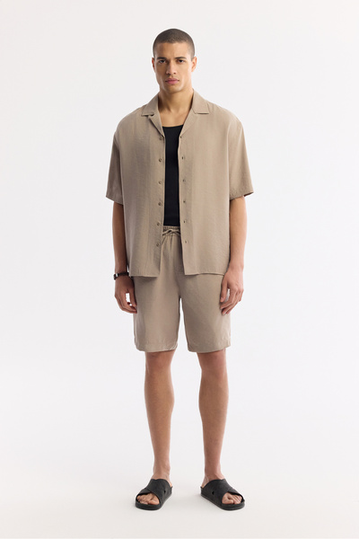 Avva Erkek Bej Beli Lastikli Bağcıklı Soft Touch Relaxed Fit Şort A51Y3703