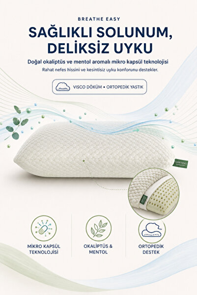Sawinno Breathe Easy Mentol Kılıflı Ortopedik Visco Yastık 60x40x14 cm – Hava...