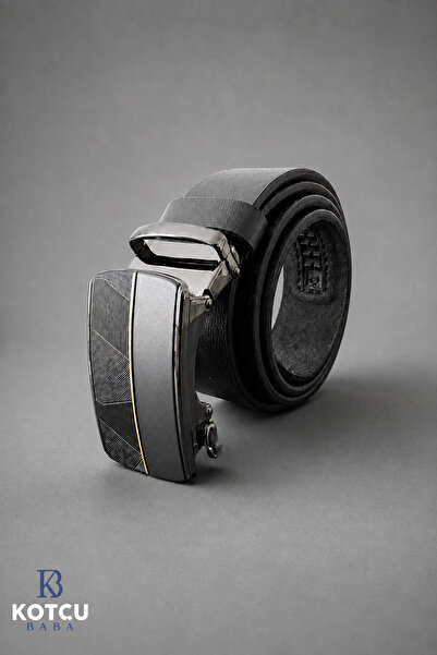 KOTCUBABA Men's Original Buffalo Leather Buckle Belt with Brown Detail in Bla...