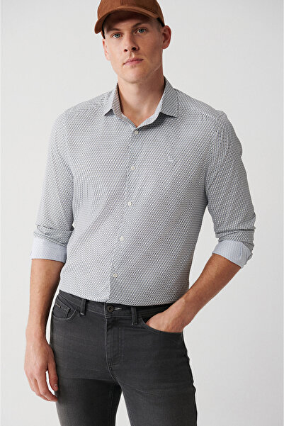 Avva Men's Gray Classic Collar Geometric Printed Travel Shirt A32Y2109