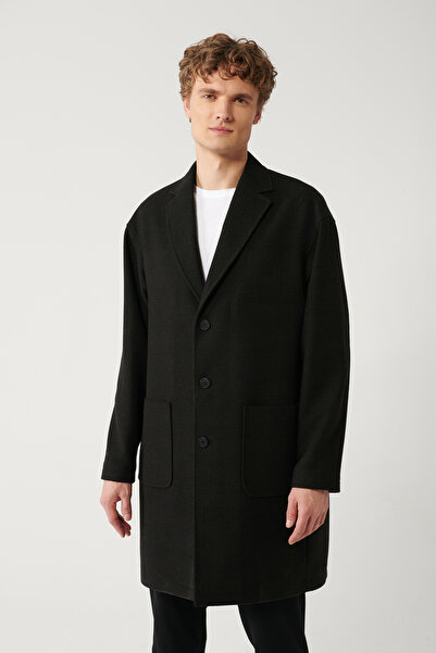 Avva Men's Anthracite Mono Collar Lined Long Stamp Coat A32Y6113