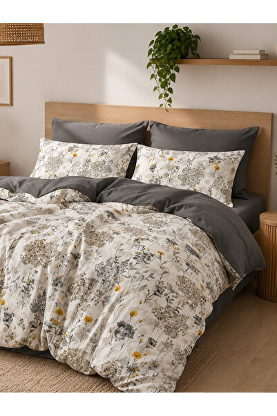 MyStory Home Double Fitted Sheet Duvet Cover Set Jaune Smoked