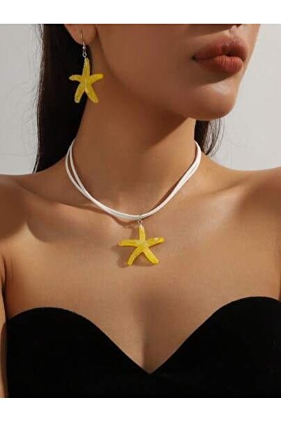 Belora Set bijuterii colier și cercei cu stea de mare, 2 piese, design modern