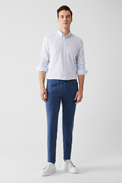 Avva Men's Indigo Dobby Flexible 5 Pocket Trousers A31Y3024