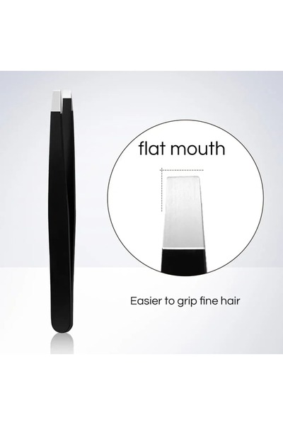 Choice Flat Black Stainless Steel Eyebrow Tweezers Slant&Flat Point Beauty To...