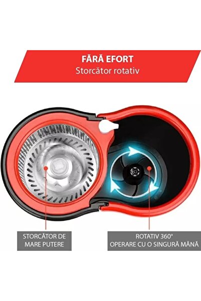 Generic Set mop rotativ și găleată cu stoarcere din oțel, 2 rezerve