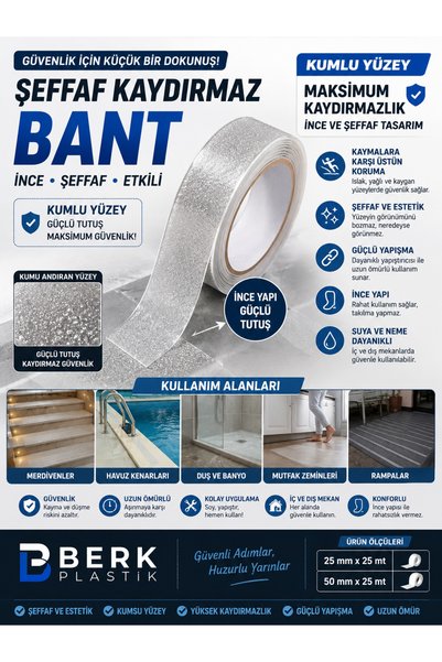 MACTAC 2 Adet 25mmx25mt Şefaf Kaydırmaz Bant Merdiven, Zemin, Banyo ve Havuz ...