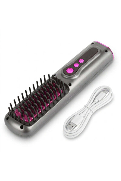 Generic 2-in-1 Hair Brush and Straightener, Ceramic, Grey
