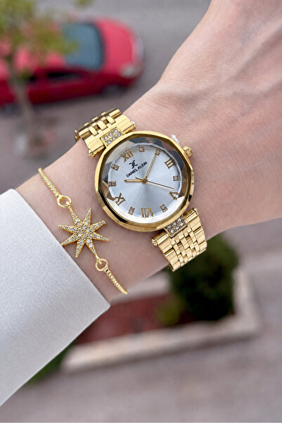 Daniel Klein Gold Color Adjustable Cord Women's Wristwatch and Gift Bracelet