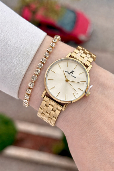 Daniel Klein Women's Wristwatch and Bracelet with Yellow Dial and Gold Color ...