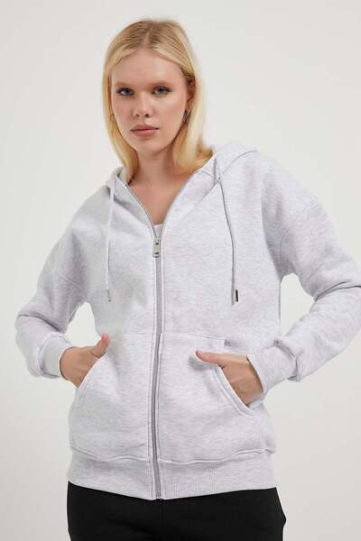 Arma Life Kadın Fermuarlı Kapşonlu Gri Oversize Sweatshirt
