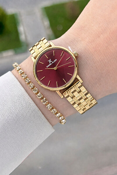 Daniel Klein Dial with Burgundy Cord and Gold Color 30 mm Women's Wristwatch ...