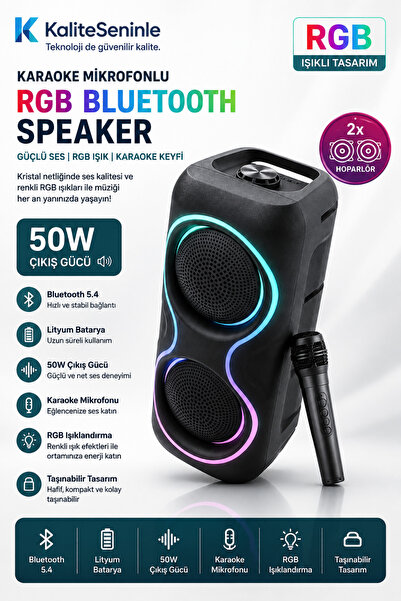 KALİTESENİNLE Işıklı Party Box Bluetooth Hoparlör Taşınabilir Şarjlı Ses Sist...