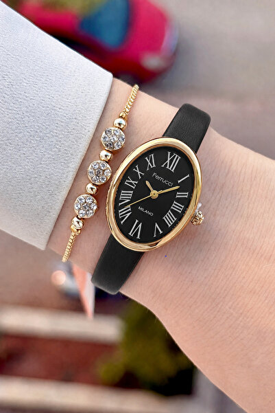 Ferrucci Gold Case Black Color 2 Year Warranty 22 mm 5 Atm Women's Wristwatch