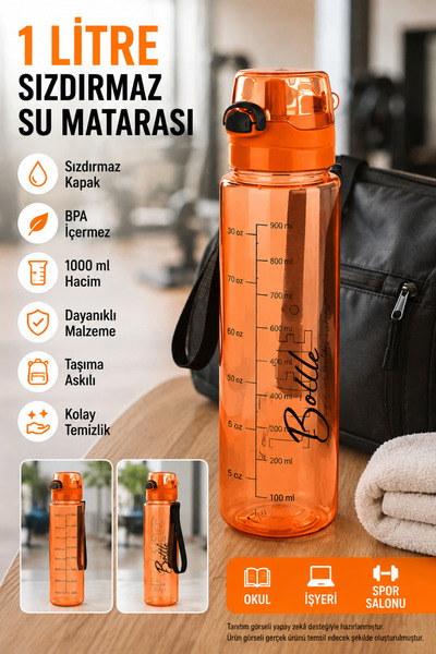Open Home Concept 1 Liter - Leakproof Sippy Water Bottle Orange for School Wo...