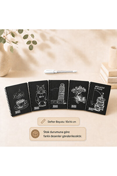 Tutunabilir Kağıt Siyah Yapraklı Spiralli A6 10x14 Cm Mini Defter 1 Adet 30 Y...
