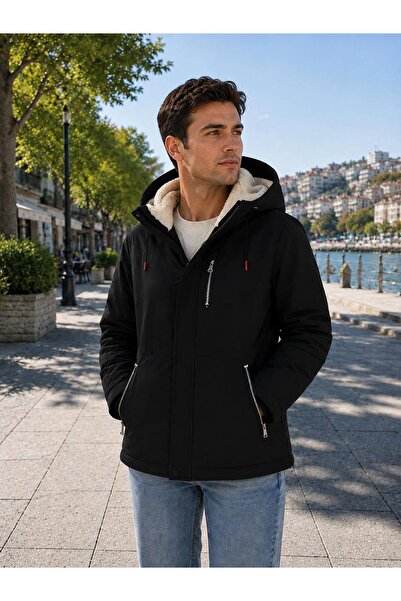 MRD SPORT Men's Coat with Fur Inside, Windproof and Waterproof