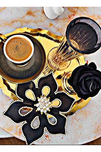 Rose Siyah Lotus Taşlı Peçetesi 6 lı Set