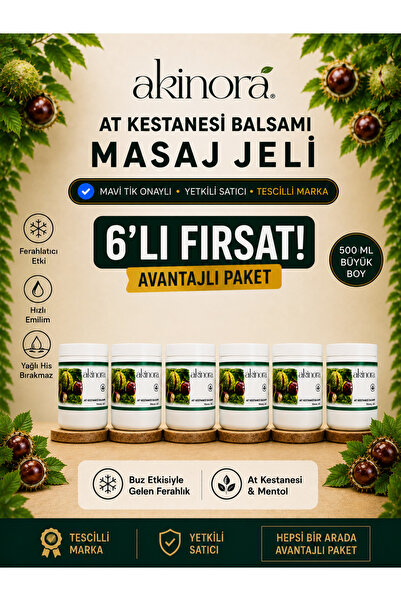 Akinora Yoğun At Kestanesi Kremi & Mentollü Ferahlatıcı Masaj Jeli (6x500ml)