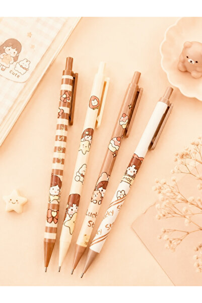 ÖZ OFİS Kawaii Lucky Stars Strawberry 4'lü 0.7 Uçlu Kalem Seti