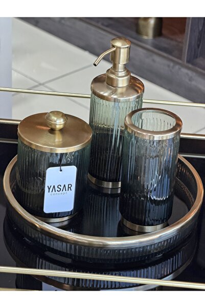 YASAR CONCEPT Solenne Pirinç ve Cam Banyo Seti 4 Parça