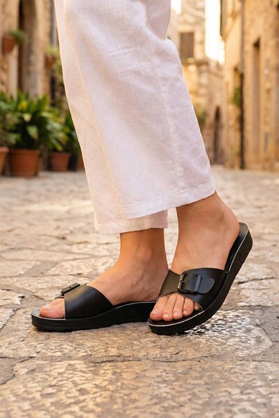 GEZER Summer Single Buckle Colorful Stripe Women's Slippers