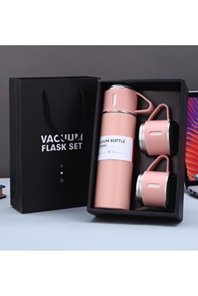 Choice 401-500ml Pink One Cup Three Lid Thermos Cup Set 304 Stainless Steel H...