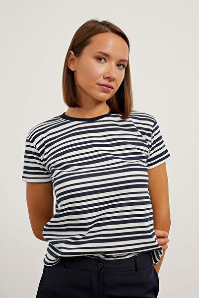 Arma Life Women's Striped Short Sleeve Basic Loose White T-Shirt