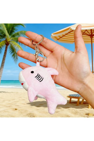 choice2 Pink Cute Plush Ocean Shark Keychain Unisex 4 Colors Schoolbag Key Ha...