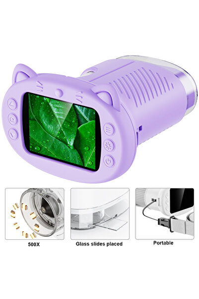 Choice Purple Kids Microscope 500x Science and Education Handheld Microscope ...