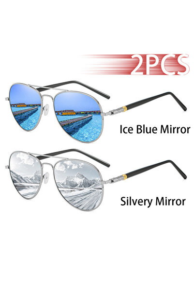 Choice5 Blue-SilveryMirror 2PCS Fashion Vintage Pilot Metal Frame Sunglasses ...
