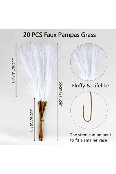 Choice 20Pcs White 20Pcs Faux Pampas Grass, 21.6" Short Artificial Pompous Gr...