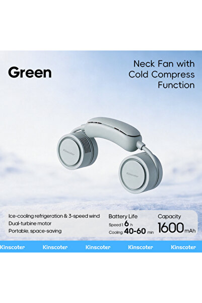 Choice1 Green Portable Personal Sports Neck Fan 3-speed Wind with Cold Compre...