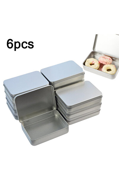 Choice Silver-6pcs 6Pcs Metal Hinged Tin Box Container Mini Portable Small St...