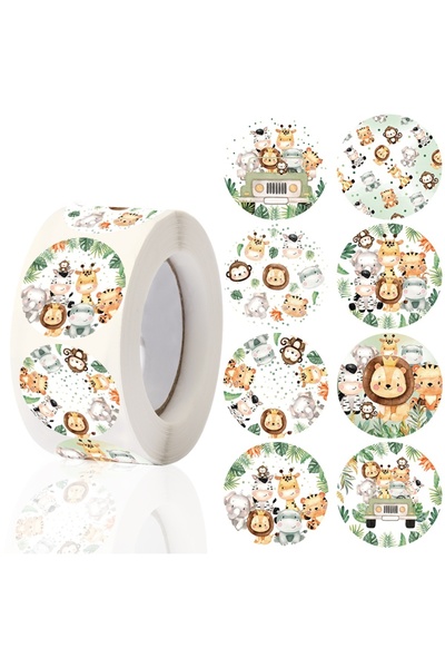 Choice 2.5cm Style-01 Jungle Animals Birthday Candy Bags Box Sticker Happy Bi...