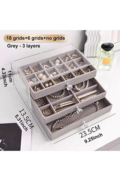 Choice Grey-A 1pc Can Stack 3 Layers of Beige/Gray Drawer Style Jewelry Box E...