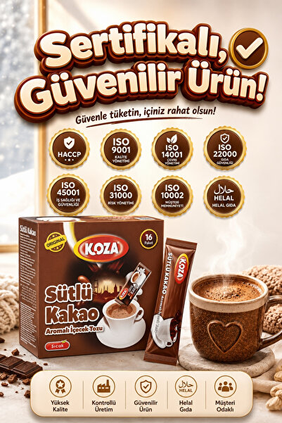 Koza Gurmelerin Seçimi Pratik Lezzet Sütlü Kakao Aromalı Tek İçimlik Sütlü Kakao İçecek Tozu -16 Stick
