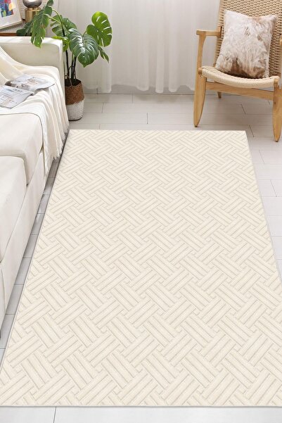 Pelura Halı Minimalist İskandinav Geometrik Çizgili Dijital Baskılı Yıkanabil...