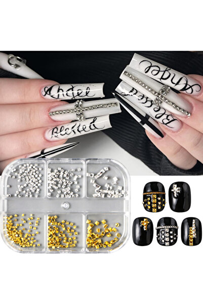 Choice S-243 6 Grids Square Punk Bullet Rivet Nail Charm Golden Silvery Flat ...