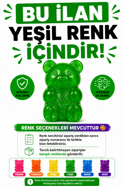 ZİVENTA Ayıcık Squishy Stres Oyuncağı Sık Bırak Yumuşak Esnek Jel Oyuncak Ren...