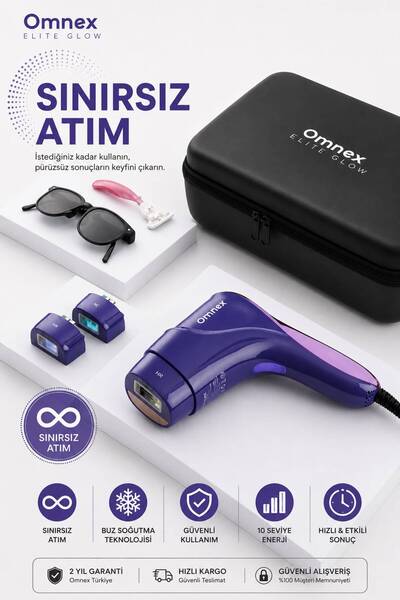 Omnex EliteGlow IPL Lazer Epilasyon Cihazı Buz Başlıklı 10 Kademe Enerji SINI...
