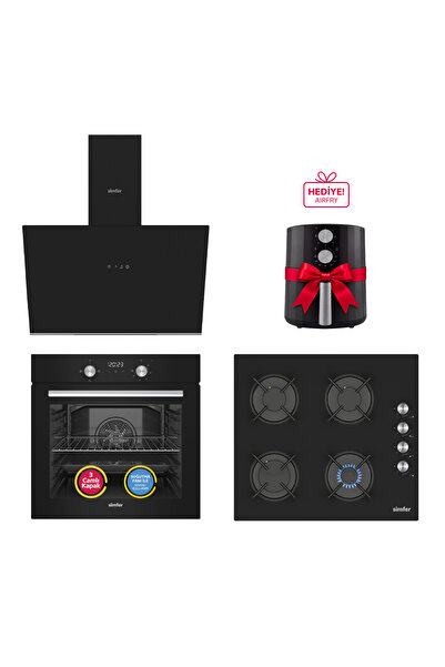 Simfer Ankastre Set Siyah Dijital Power Turbo Fanlı Cam Ocaklı 3'lü Set (Fırı...