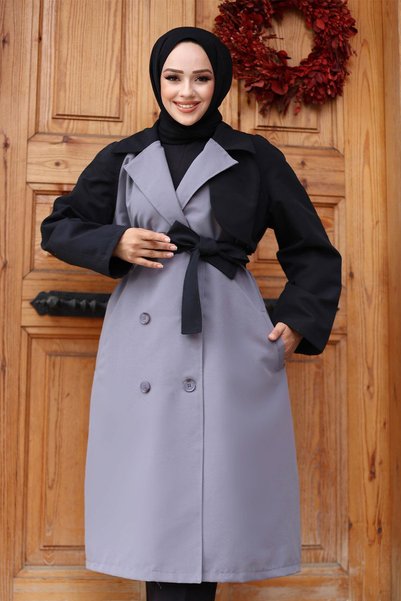 MİSSKAYLE Garnished Sleeve Trench Coat Gray 4435