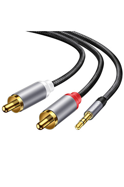 Choice كابل صوت روكورين رمادي بطول متر واحد، من 3.5 ملم إلى 2RCA، كابل صوت مس...