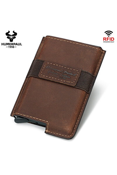 Choice1 coffee HUMERPAUL Slim Men's Holder Wallet Genuine Leather Pop Up Alum...