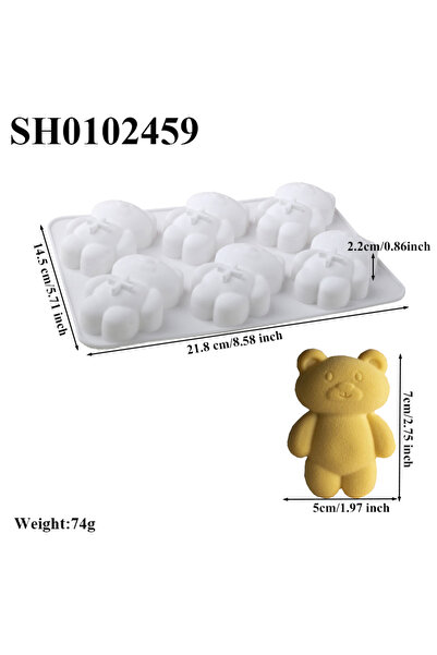Choice SH0102459 6 Cells Little Bear Biscuit Mold Silicone Cake Molds Chocola...