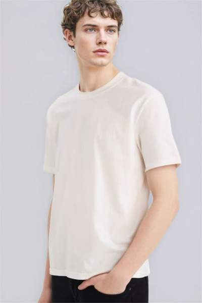 DeFacto Basic Off-White Men's T-Shirt V7699Az/Wt32