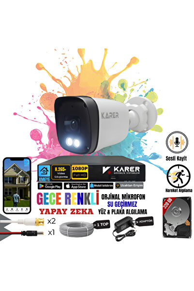 KARER EXİTCAM B121-2W 1 Kameralı 2 MP Full HD Sesli AHD Güvenlik Kamera Seti ...