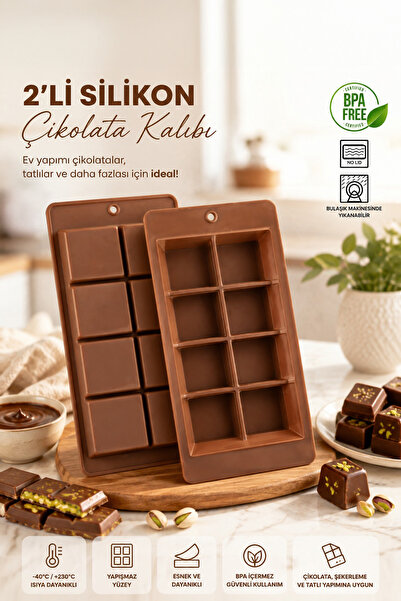 Porsima MYS 30301-1 Çikolata Kabı Dubai Silikon, 2 adet Çikolata Yapma Kalıbı...